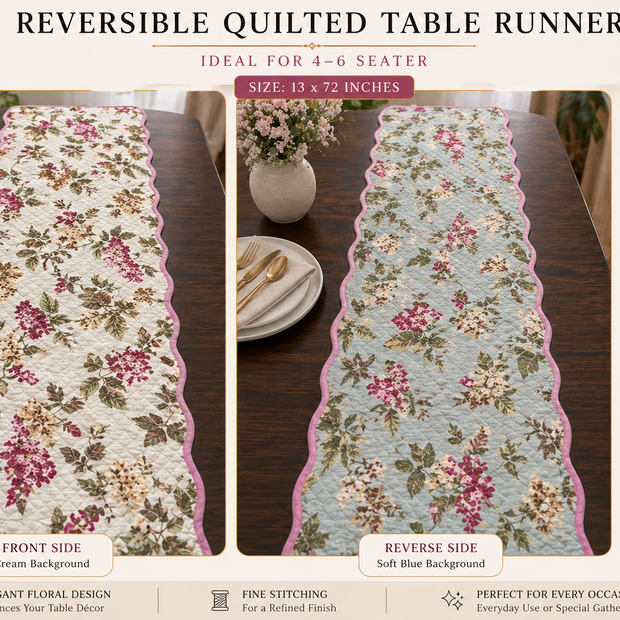 Reversible Quilted Table Runner – 13 x 72 inches | Ideal for 4–6 Seater