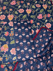Set - Dohar + Bedsheet - Midnight Blossom Ajrakh Dohar - Bedsheet Set – 100% Jaipuri Cotton | Super King Bedsheet (270 x 270 cm)  + Standard King Dohar | 2 Pillow Covers