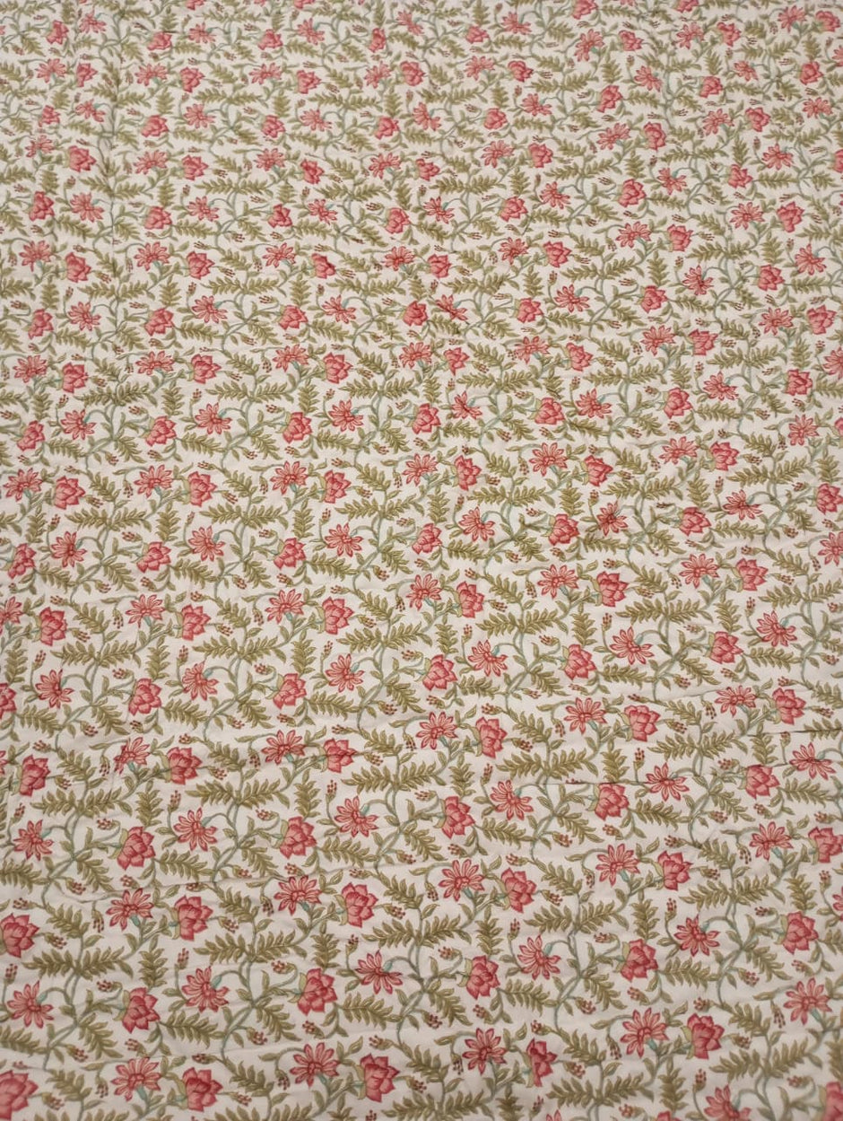 Meadow Bloom Heritage Muslin Cotton Razai – King Size (220 × 240 cm) | 100% Muslin Cotton | Hand Tagai Razai Blanket | 1 Piece