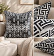 Jaipuri Shyam Saaz Cushion Cover – 50 × 50 cm | Cotton | Black & Ivory Geometric Maze Print | 1 Piece