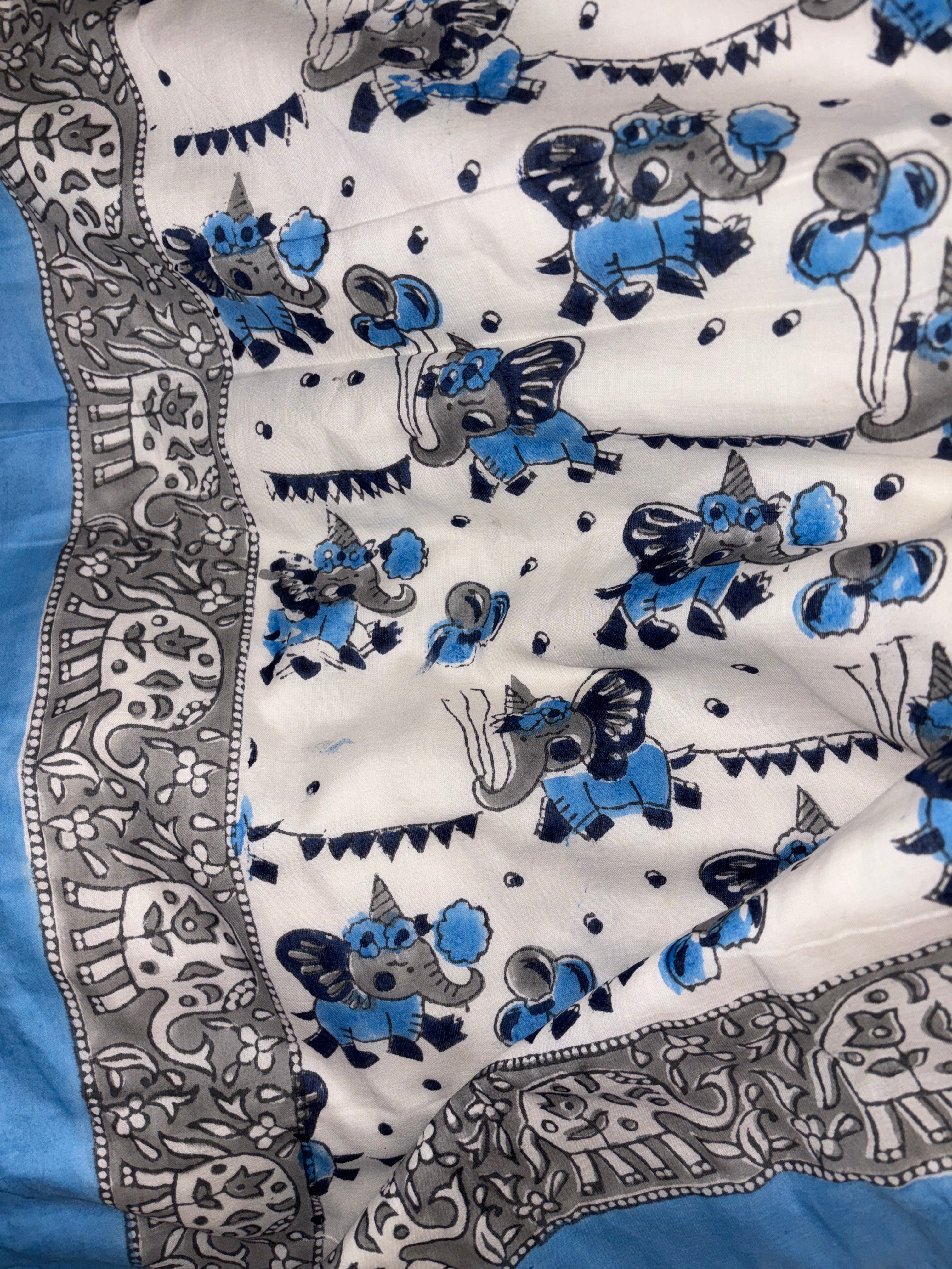 Blue Elephant Adventure Muslin Cotton Kids Reversible Dohar – Single Size (60 x 90 inch / 150 x 220 cm) | 100% Muslin Cotton | 1 Piece