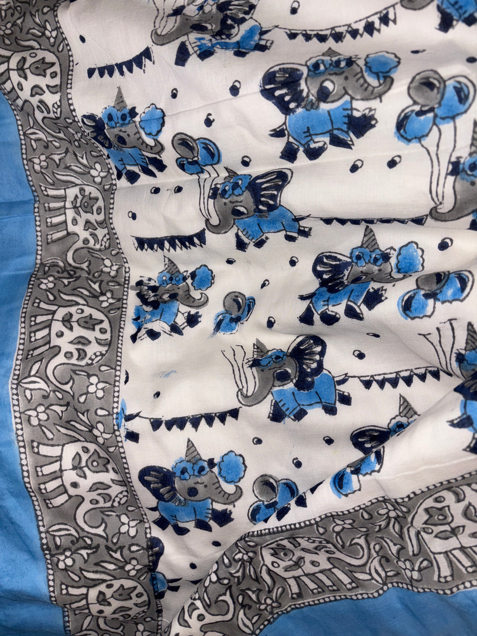 Blue Elephant Adventure Muslin Cotton Kids Reversible Dohar – Single Size (60 x 90 inch / 150 x 220 cm) | 100% Muslin Cotton | 1 Piece