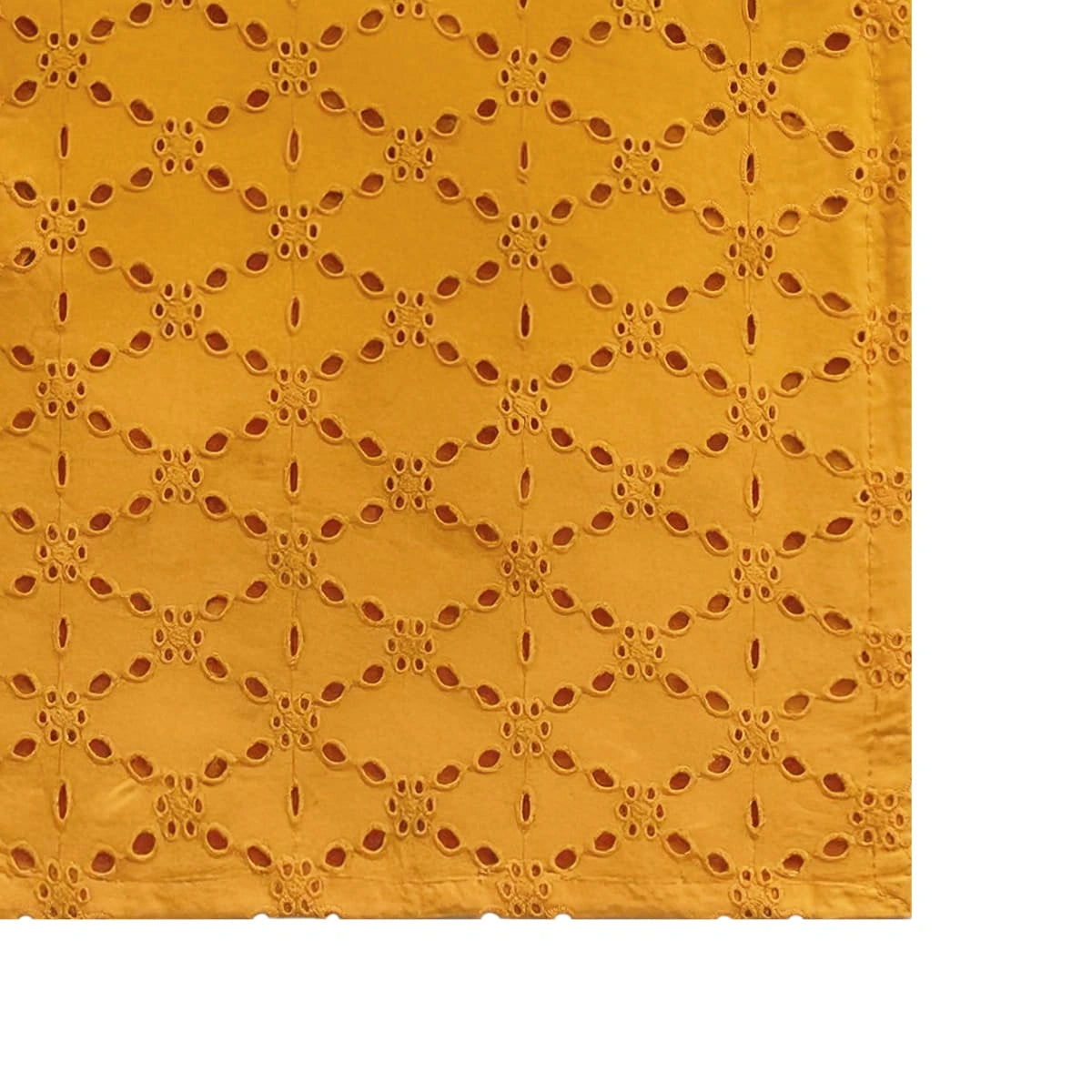 Mustard Eyelet Cotton Table Runner – 33 x 260 cm | cutwork-inspired geometric pattern