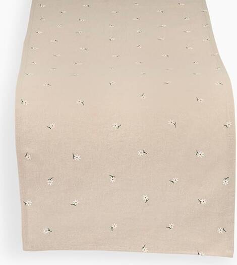 Beige Floral Cotton Table Runner – 40x250 cm – Delicate Minimalist Elegance