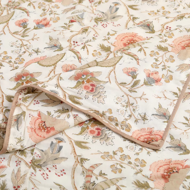 Ivory Blossom Trail Dohar (Single Size, Set of 2) | Malmal Muslin Cotton | Lightweight & Breathable