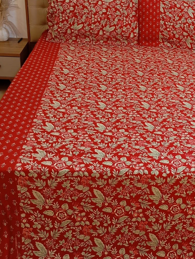 Rust Heritage Ajrakh – Super King Size Bedsheet (274 x 274 cm) | 100% Pure Cotton | Includes 2 Pillow Covers