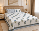 Azure Bloom – Super King Size Bedsheet (274 x 274 cm) | 100% Percale Cotton | Includes 2 Reversible Pillow Covers