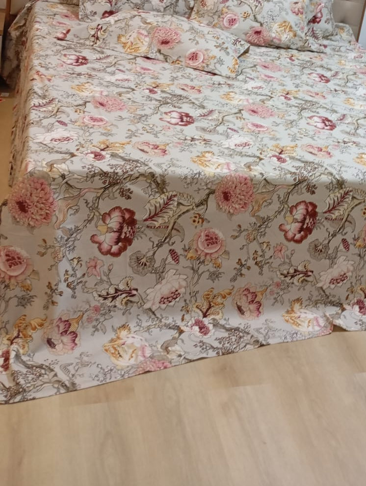 Royal Blush Garden Jaipuri Cotton Bedsheet – Super King Size (270 × 270 cm) | 3-Piece Bedding Set