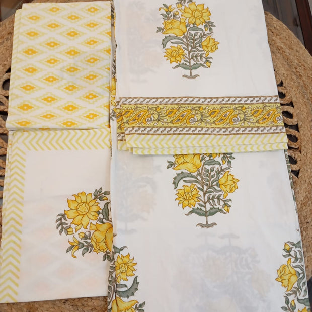 Yellow Coral Blooms - Super King Bedsheet with 2 Pillow Covers (Dispatch Time 24 hours)