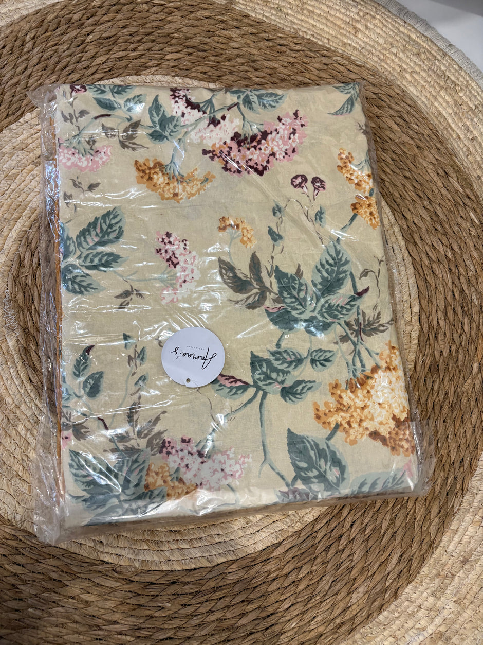 Super King Size Jaipuri Cotton Bedsheet – Soft Beige with Botanical Bloom