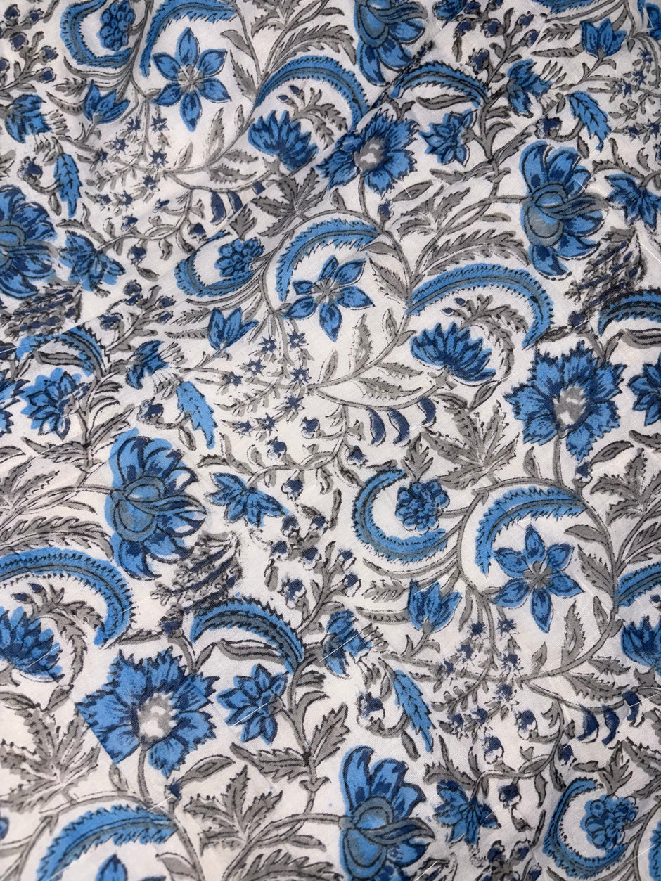 Azure Blue Blossom – King Size Reversible Muslin Cotton Razai | Organic Cotton Filling | Hand Stitched