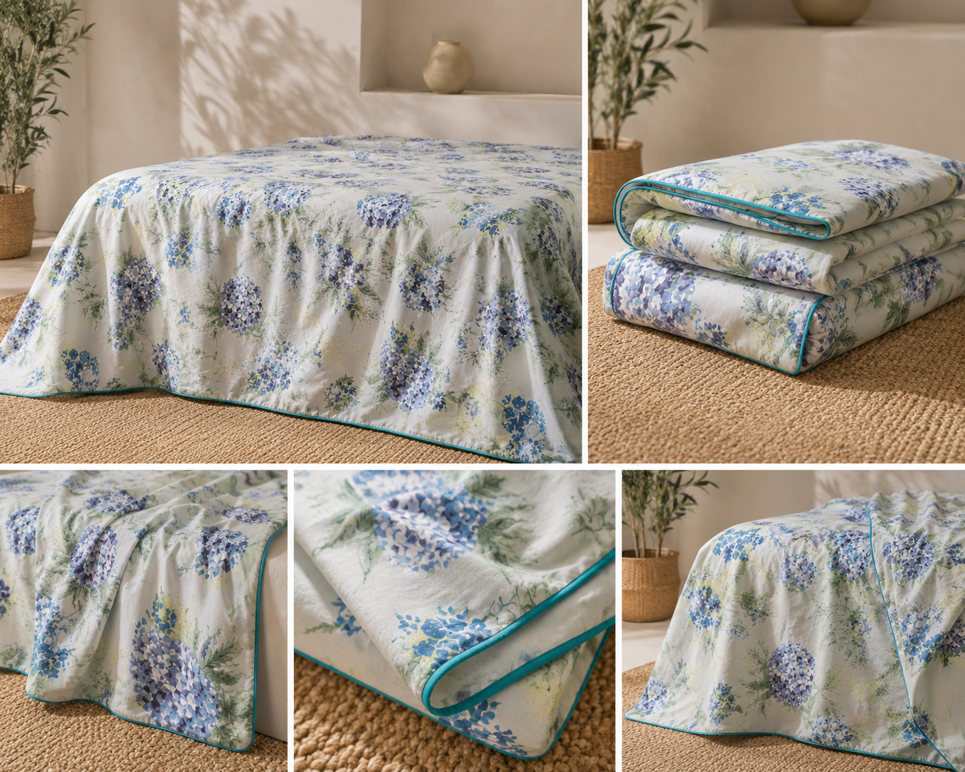 Azure Bloom Haven Muslin Cotton Dohar – King Size (220 × 240 cm) | 100% Muslin Cotton | 1 Piece