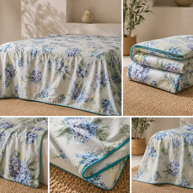 Azure Bloom Haven Muslin Cotton Dohar – King Size (220 × 240 cm) | 100% Muslin Cotton | 1 Piece