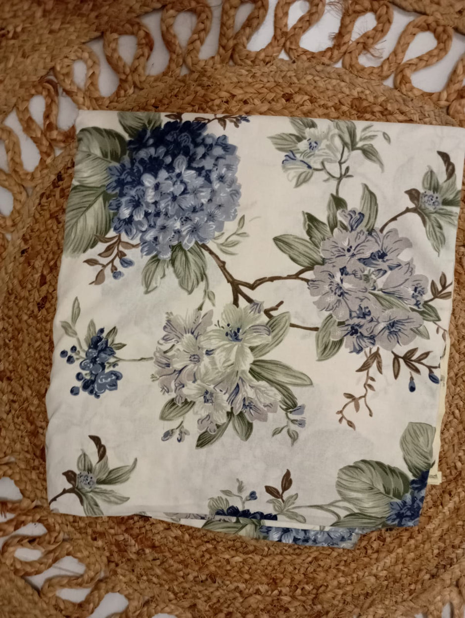 Blue Hydrangea Garden – Jumbo King Size Bedsheet (270 x 305 cm) | 100% Jaipuri Cotton | Includes 2 Pillow Covers