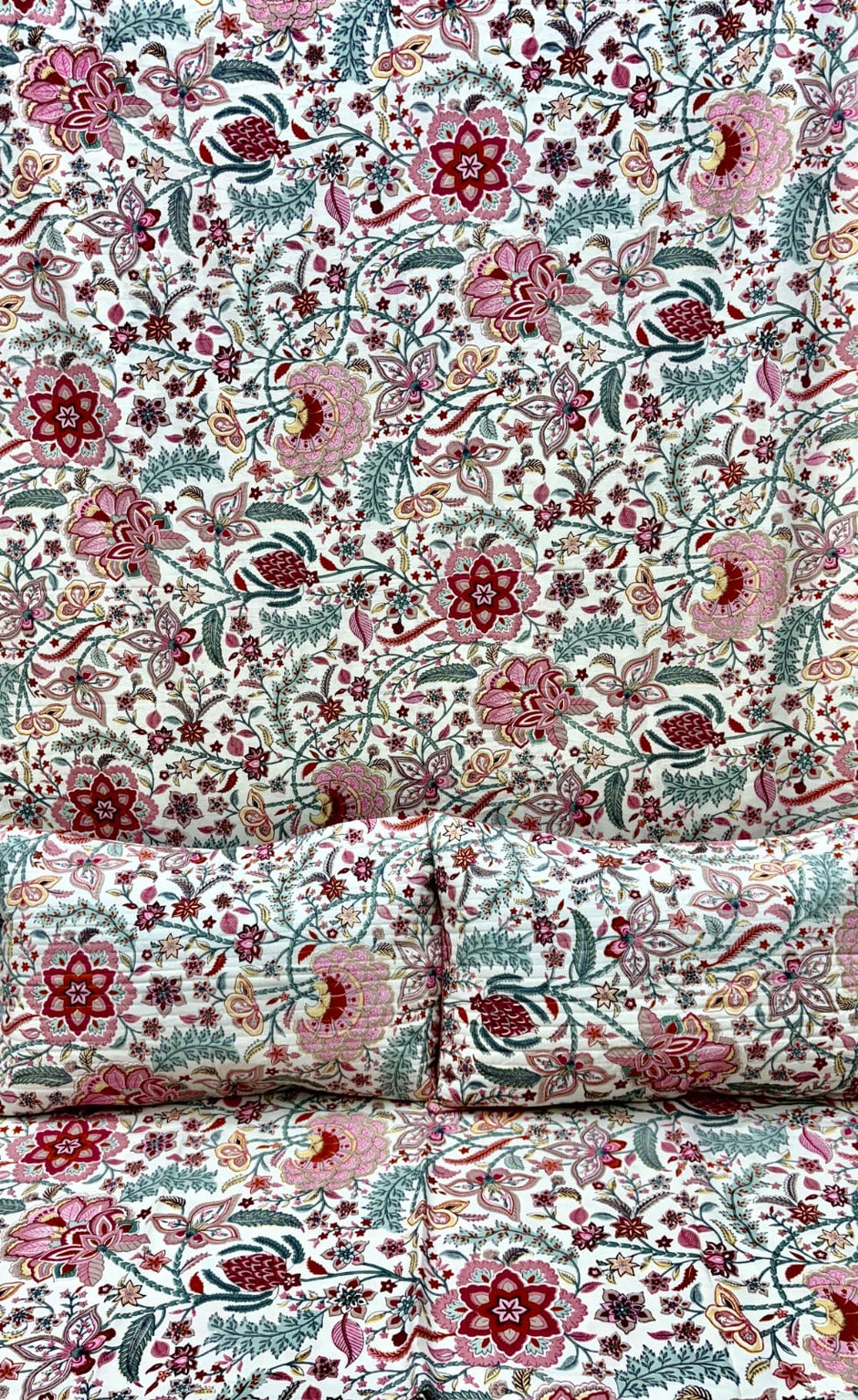 Pink Bloom – Queen Size Bedsheet (260 x 230 cm) | 100% Jaipuri Cotton | Includes 2 Pillow Covers