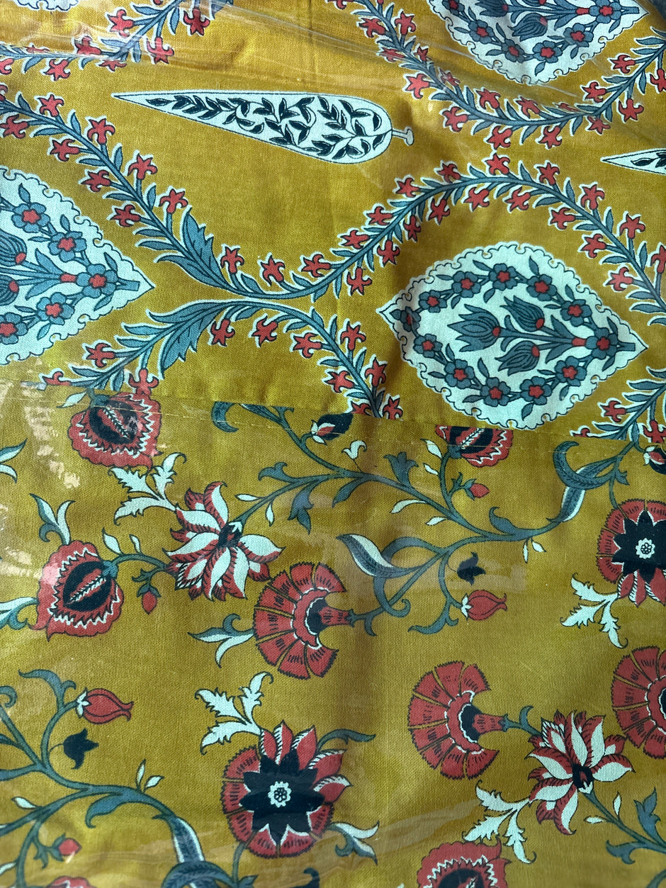 Golden Mustard Elegance – Super King Size Bedsheet (274 x 274 cm) | 100% Jaipuri Cotton | Includes 2 Pillow Covers