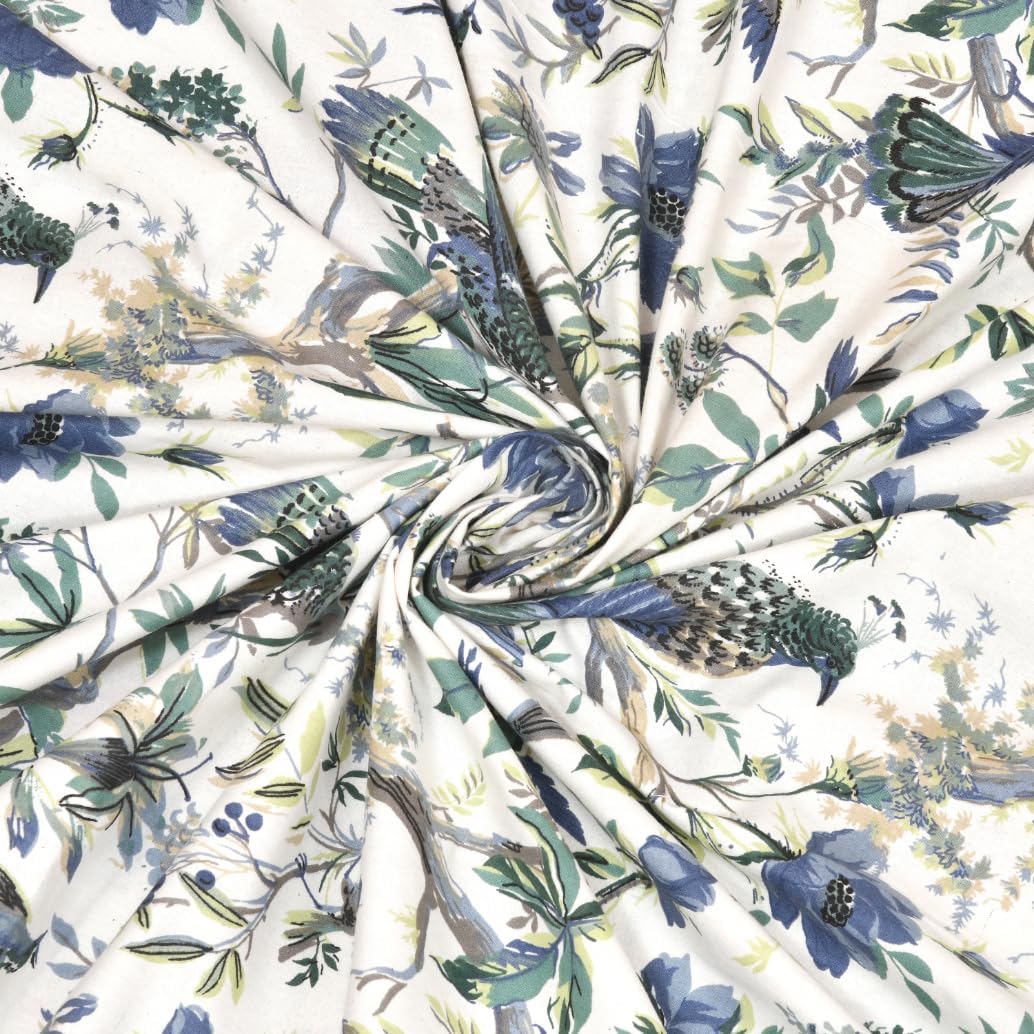 Azure Woodland Birds – Super King Size Bedsheet (274 x 274 cm) | 100% Cotton | Includes 2 Pillow Covers