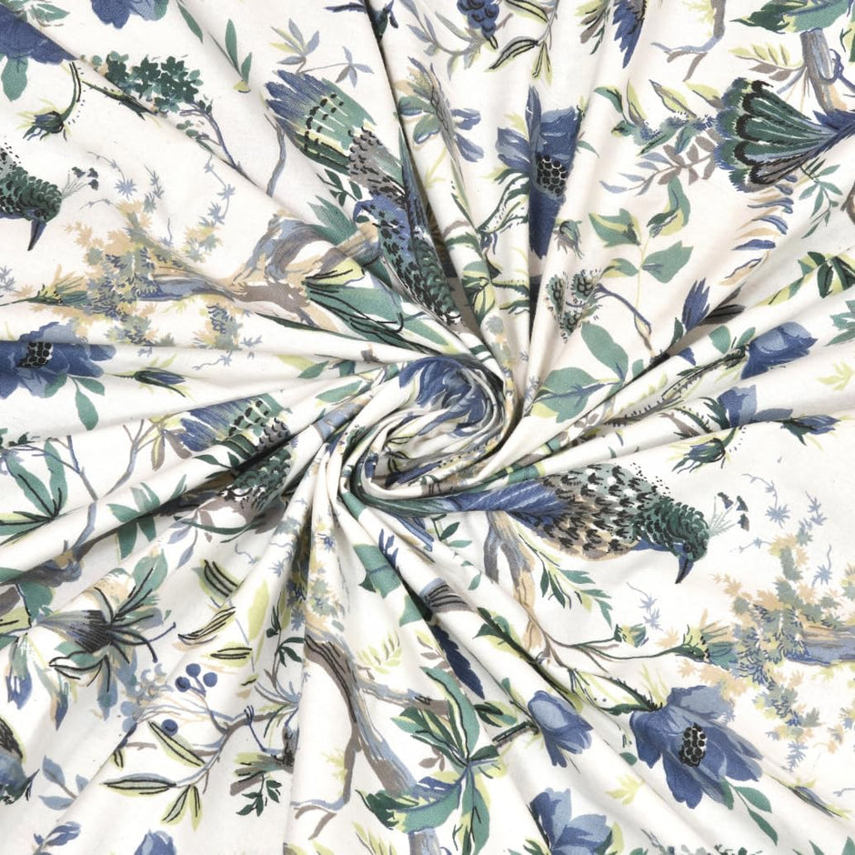 Azure Woodland Birds – Super King Size Bedsheet (274 x 274 cm) | 100% Cotton | Includes 2 Pillow Covers