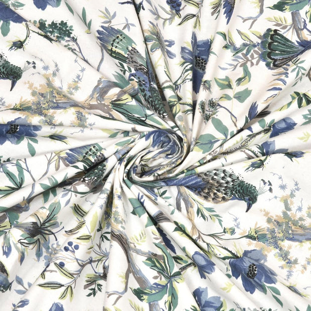 Azure Woodland Birds – Super King Size XL Bedsheet (270 x 290 cm) | 100% Cotton | Includes 4 Pillow Covers