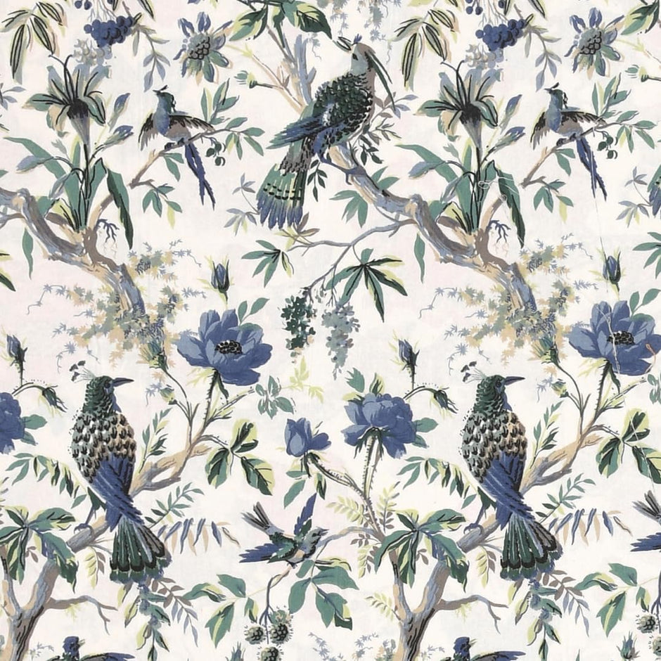 Azure Woodland Birds – Super King Size Bedsheet (274 x 274 cm) | 100% Cotton | Includes 2 Pillow Covers
