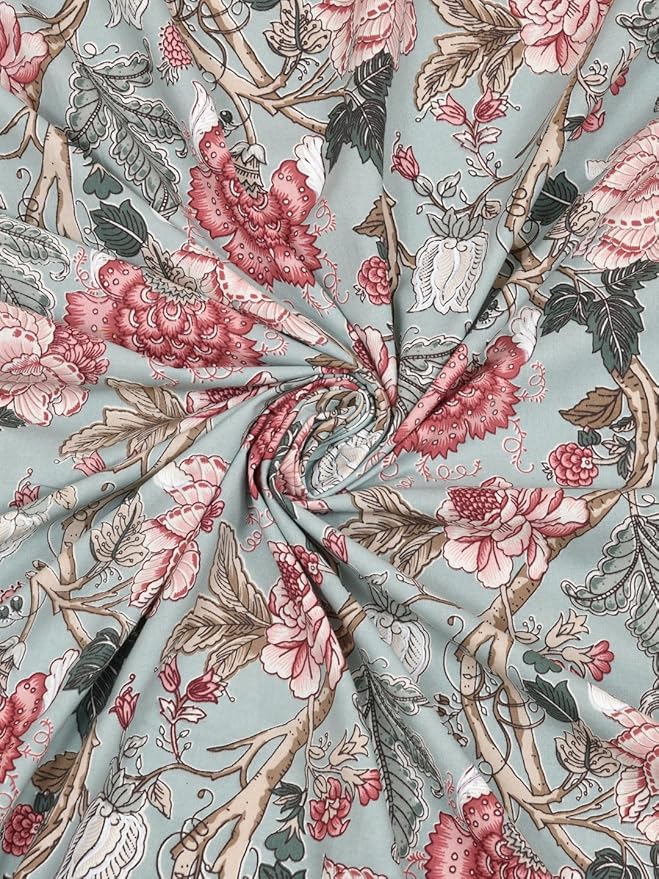 Sagewood Blossom – Super King Size Bedsheet (274 x 274 cm) | 100% Percale Cotton | Includes 2 Pillow Covers