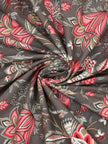 Dark Grey Floral Bird Garden – Jumbo Size Bedsheet (270 x 300 cm) | 100% Jaipuri Cotton | Includes 2 Pillow Covers