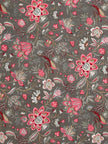 Dark Grey Floral Bird Garden – Jumbo Size Bedsheet (270 x 300 cm) | 100% Jaipuri Cotton | Includes 2 Pillow Covers