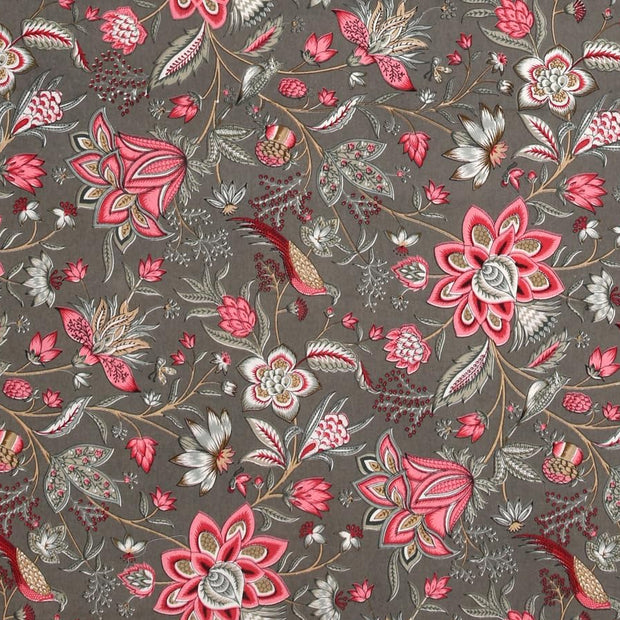 Dark Grey Floral Bird Garden – Super King Size Bedsheet (274 x 274 cm) | 100% Jaipuri Cotton | Includes 2 Pillow Covers