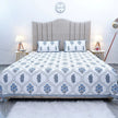 Indigo Lattice Bloom Block Print – Super King Size Bedsheet (274 x 274 cm) | 100% Jaipuri Cotton | Includes 2 Pillow Covers