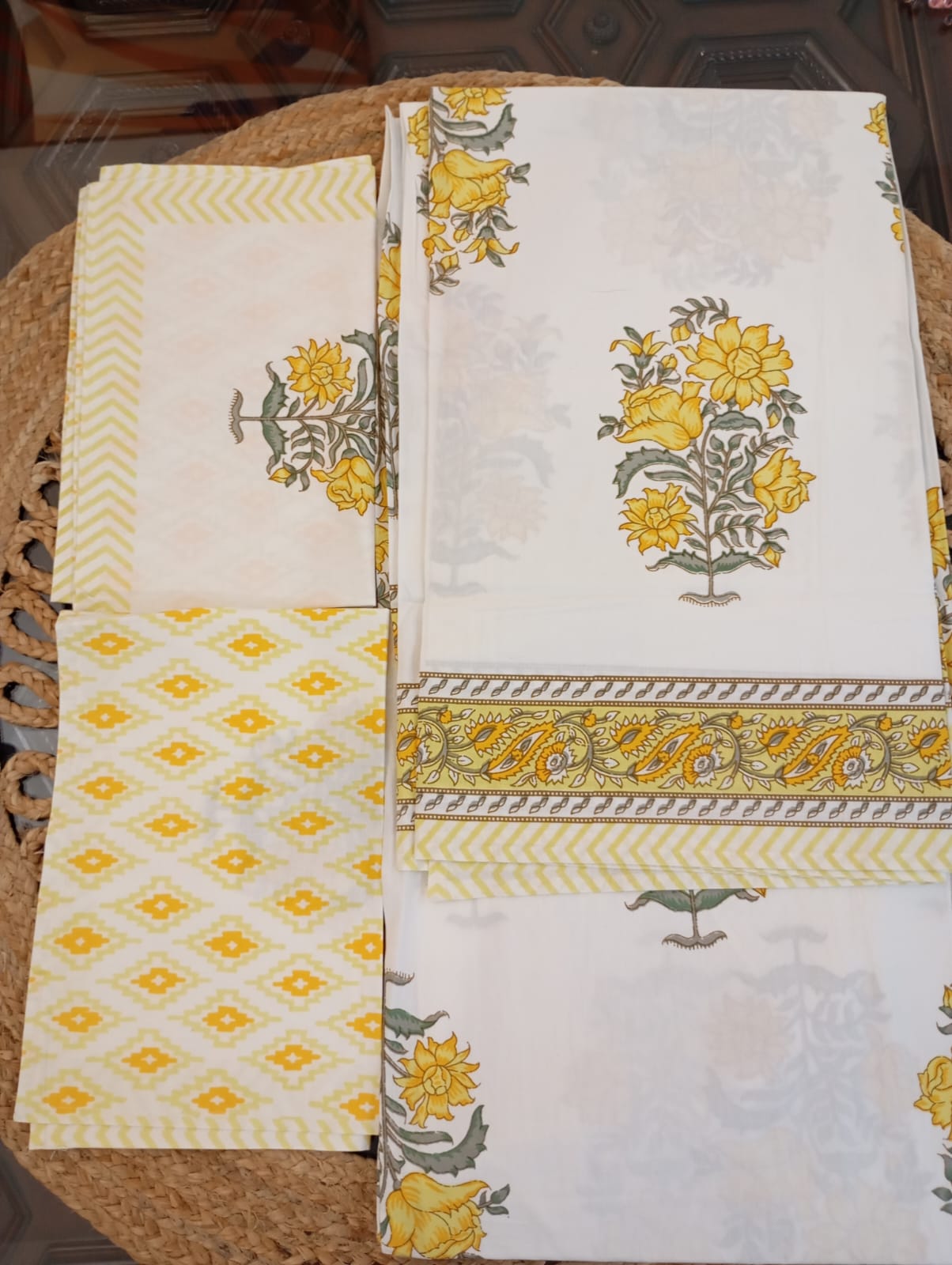 Yellow Coral Blooms - Super King Bedsheet with 2 Pillow Covers (Dispatch Time 24 hours)