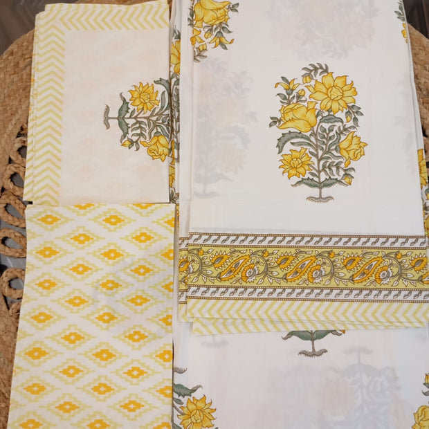 Yellow Coral Blooms - Super King Bedsheet with 2 Pillow Covers (Dispatch Time 24 hours)