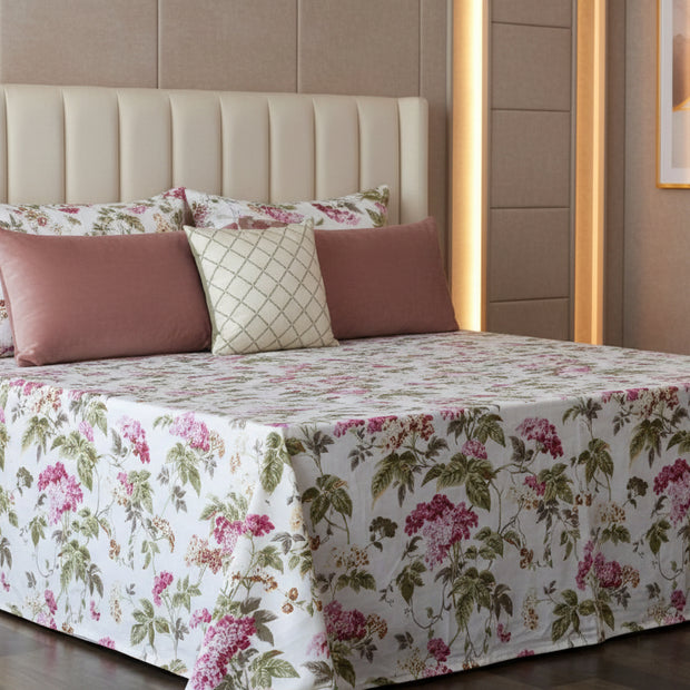 Blush Garden Vine – Queen Size Bedsheet (260 x 230 cm) | 100% Cotton | Includes 2 Pillow Covers