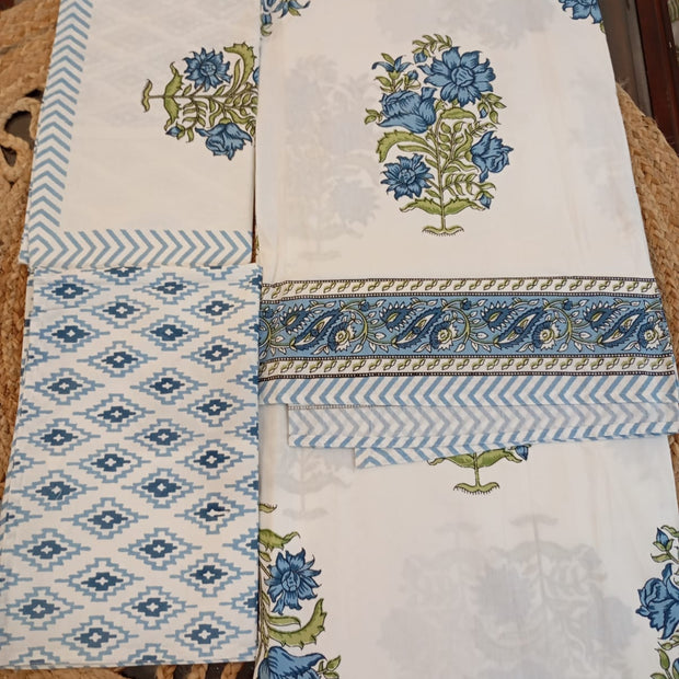 Blue Coral Blooms - Super King Bedsheet with 2 Pillow Covers ( Dispatch Time 24 hours)