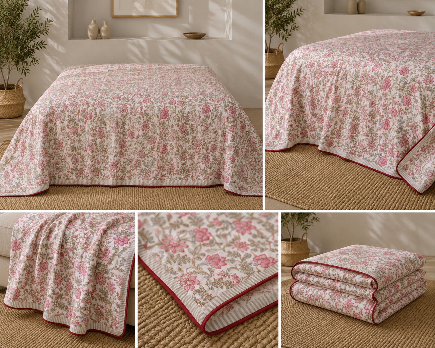 Rosewood Blossom Trail Muslin Cotton Dohar – King Size (220 × 240 cm) | 100% Muslin Cotton | 1 Piece