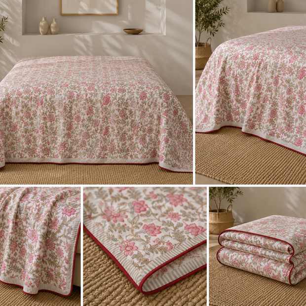 Rosewood Blossom Trail Muslin Cotton Dohar – King Size (220 × 240 cm) | 100% Muslin Cotton | 1 Piece