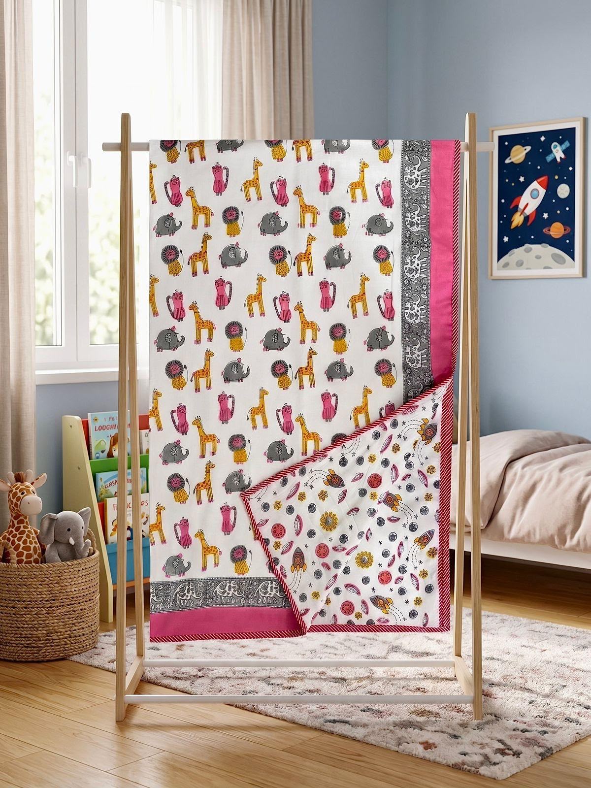 Wild Wonders Kids Muslin Reversible Dohar – Single Size (60 x 90 inch / 150 x 220 cm) | 100% Muslin Cotton | 1 Piece
