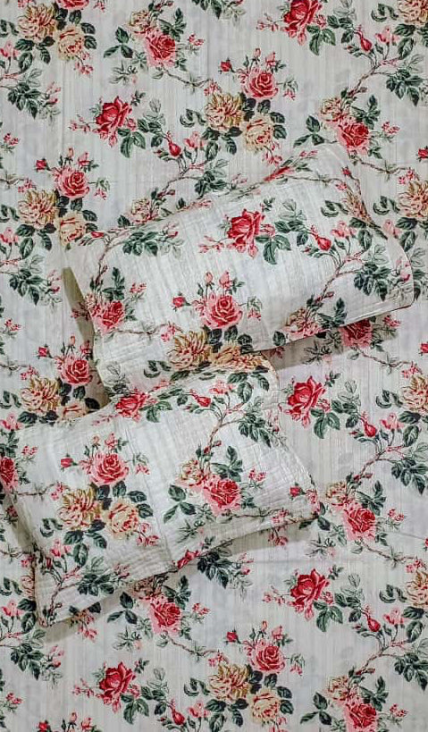 Rosé Garden Charm – Super King Size Bedsheet (274 x 274 cm) | 100% Cotton | Includes 2 Pillow Covers