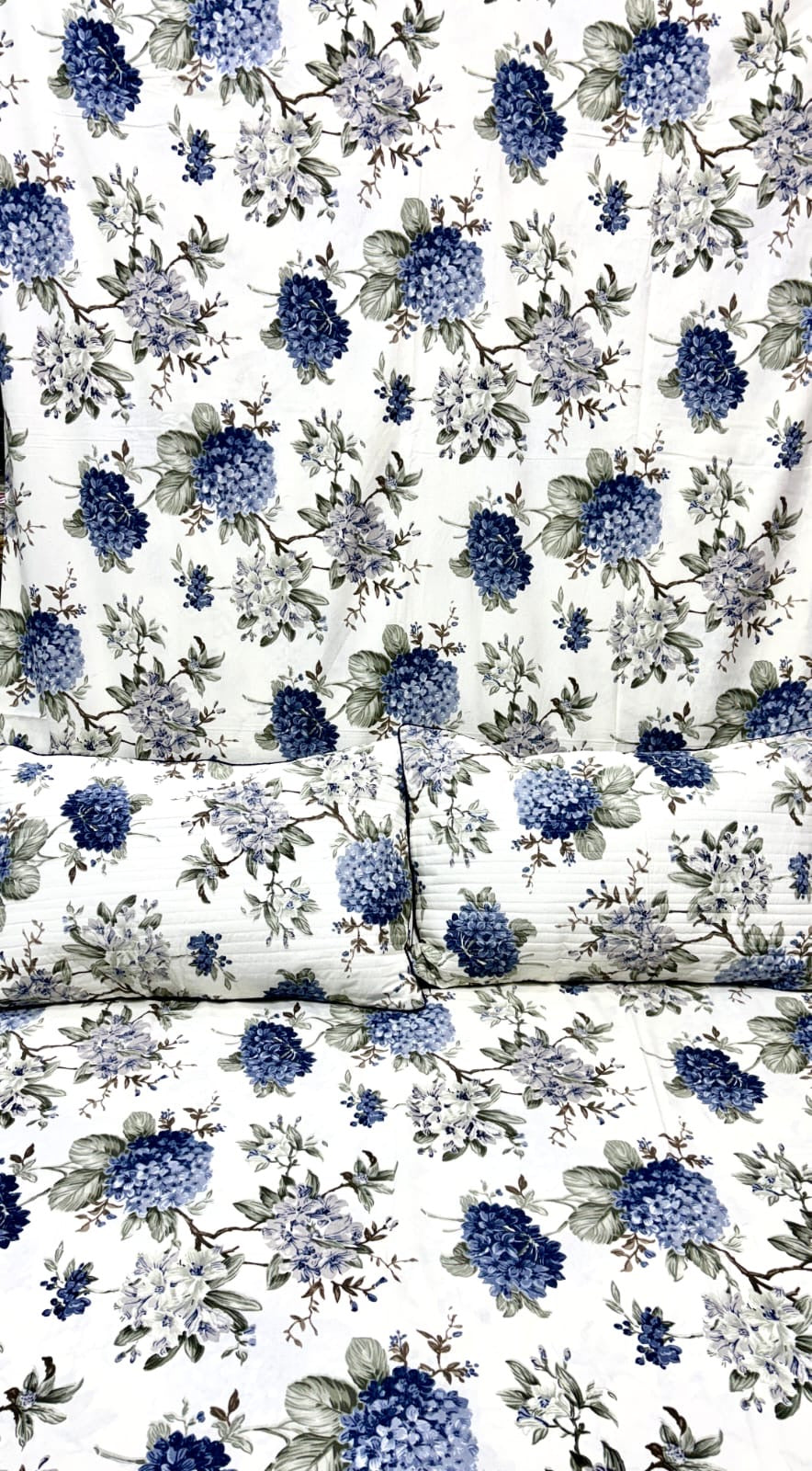 Blue Hydrangea Garden – Jumbo King Size Bedsheet (270 x 305 cm) | 100% Jaipuri Cotton | Includes 2 Pillow Covers