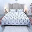 Indigo Lattice Bloom Block Print – Super King Size Bedsheet (274 x 274 cm) | 100% Jaipuri Cotton | Includes 2 Pillow Covers