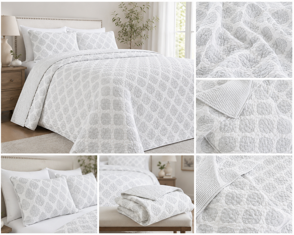 Ivory Whisper Reversible Quilted Bedspread – 300 TC Cotton | 260 x 240 cm | King Size | 2 Quilted Covers