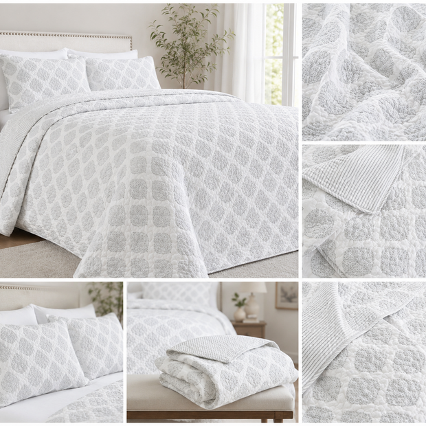 Ivory Whisper Reversible Quilted Bedspread – 300 TC Cotton | 260 x 240 cm | King Size | 2 Quilted Covers