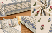 Ivory Cream Gulbahar Garden – Super King Size Bedsheet (274 × 274 cm) | Jaipuri Cotton | Includes 2 Pillow Covers