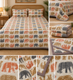 Desert Elephant Parade Quilted Bedspread with 2 Pillow Covers – King Size (90 × 102 inches / 229 × 259 cm) | 3-Piece Bedding Set