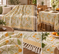 Citrus Garden Jute Slub Cotton Block Printed Multi-Use Throw – 175 × 130 cm | Sofa Throw / Table Cloth / Decorative Home Layer