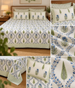 Indigo Meadow Floral – Super King Size Bedsheet | 100% Pure Cotton | Botanical Vine Print | 2 Pillow Covers