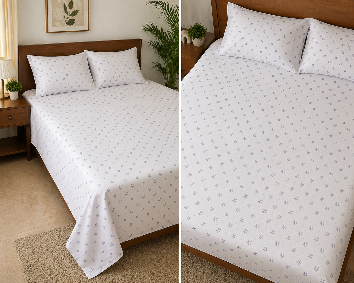 Lavender Ditsy Floral – Super King Size Bedsheet (274 x 274 cm) | 100% Tencel Cotton | Includes 2 Pillow Covers