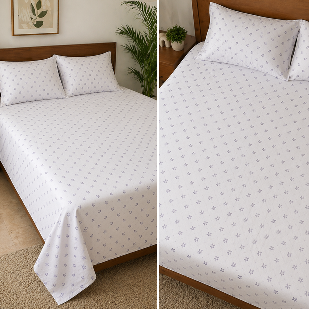 Lavender Ditsy Floral – Super King Size Bedsheet (274 x 274 cm) | 100% Tencel Cotton | Includes 2 Pillow Covers