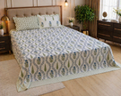 Blue Meadow Vine Block Print – Super King Size Bedsheet (274 x 274 cm) | 100% Jaipuri Cotton | Includes 2 Pillow Covers