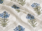 Indigo Lattice Bloom Block Print – Super King Size Bedsheet (274 x 274 cm) | 100% Jaipuri Cotton | Includes 2 Pillow Covers