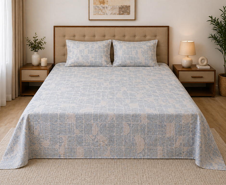 Modern Geo Pattern – Super King Size Bedsheet (274 x 274 cm) | 100% Satin Cotton | Includes 2 Pillow Covers